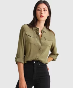 Belle & Bloom Eclipse Rolled Sleeve Blouse - Military