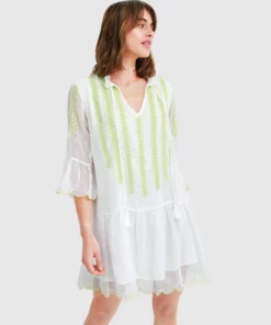 Belle & Bloom Rising Sun Embroidered Boho Dress - White