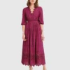 Belle & Bloom All Eyes On Me Midi Dress - Burgundy