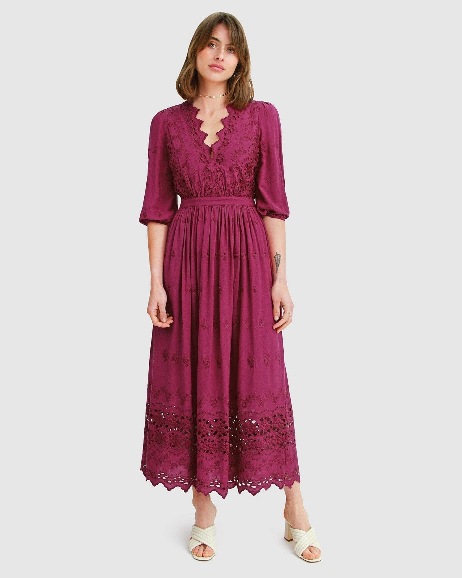 Belle & Bloom All Eyes On Me Midi Dress - Burgundy