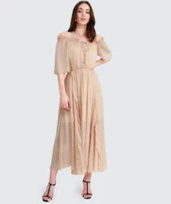 Belle & Bloom Amour Amour Ruffled Midi Dress - Sand