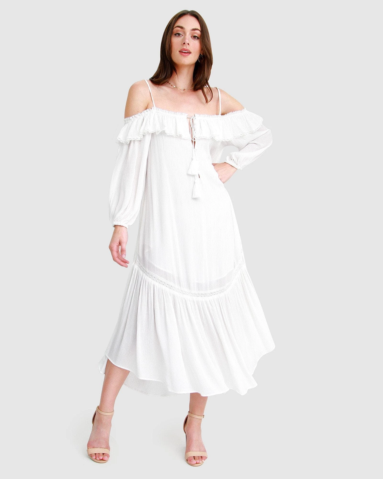 Belle & Bloom Valencia Cold Shoulder Maxi Dress - White - Image 2