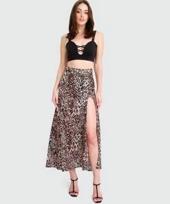 Belle & Bloom Ocean Drive Belted Maxi Skirt - Brown
