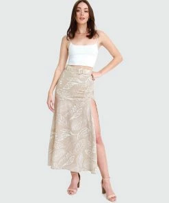 Belle & Bloom Ocean Drive Belted Maxi Skirt - Taupe