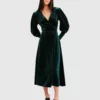 Belle & Bloom Current Mood Velvet Wrap Dress - Dark Green