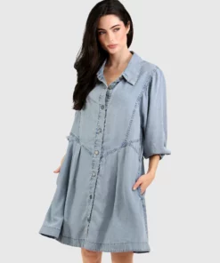 Belle & Bloom Supercut Denim Dress - Mid Denim