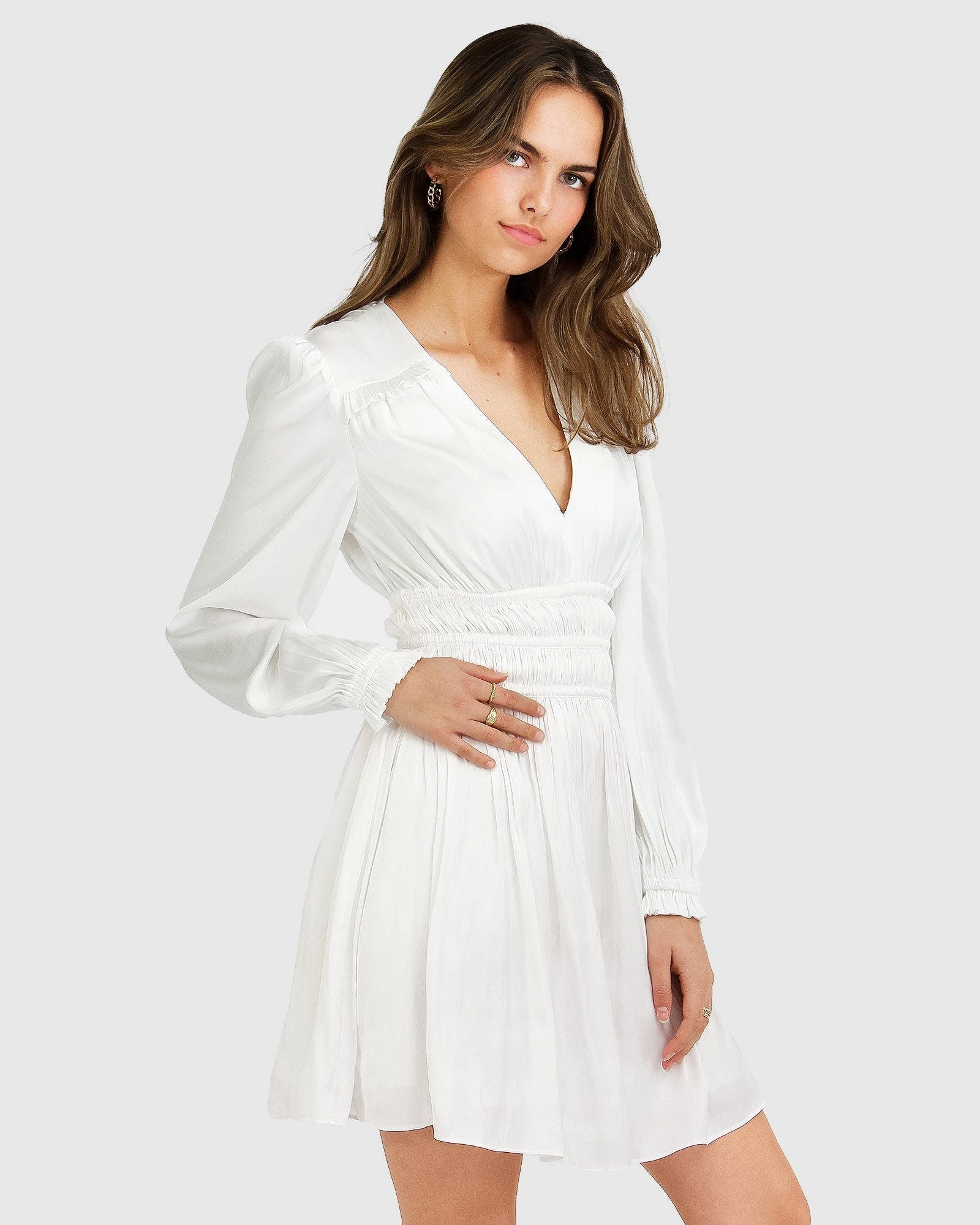 Belle & Bloom Shine Bright Ruched Mini Dress - White - Image 2
