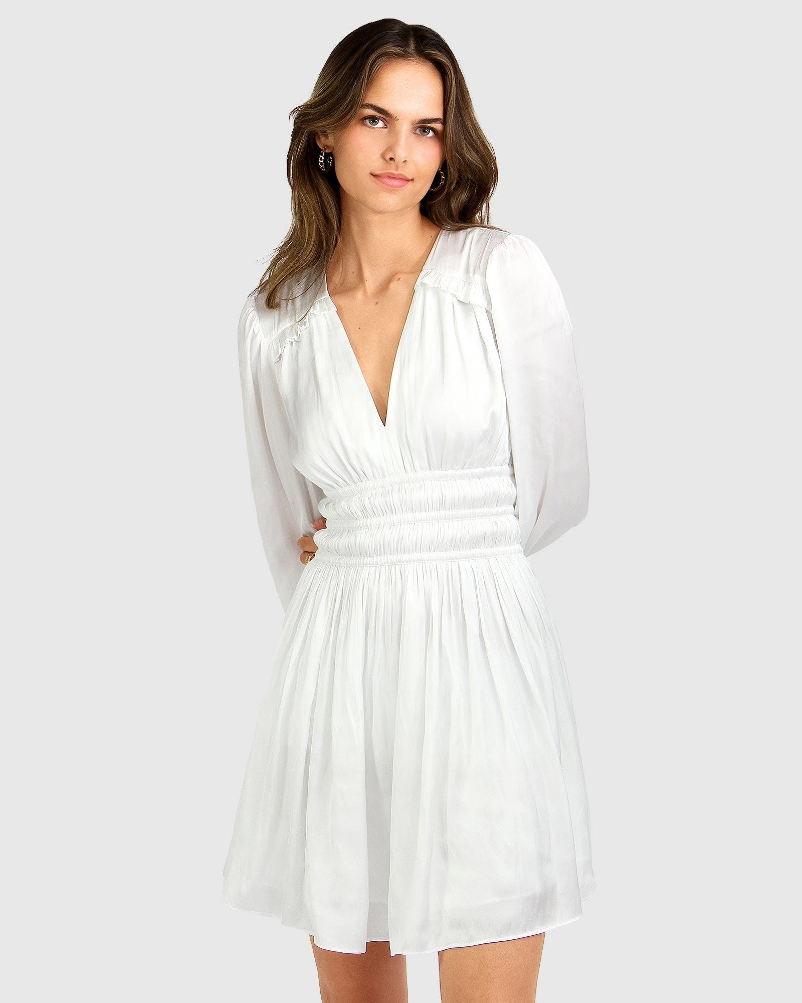 Belle & Bloom Shine Bright Ruched Mini Dress - White