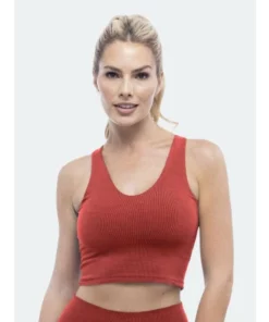 Lezat Rib V-Neck Cropped Tank Tops Cayenne