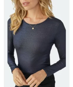 MAJESTIC Soft Touch Metallic Long Sleeve Crew Tops Metal Black