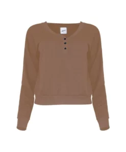 Lezat Layla Modal Cropped Henley Top - Pecan Tops