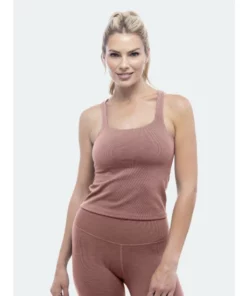 Lezat Rib Square Neck Tank - Rose Tops