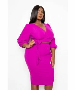 Buxom Couture Everyday Cropped Top And Skirt Set Skirts Magenta
