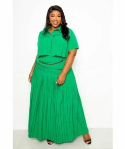 Buxom Couture Pleated Cropped Top And Skirt Set Skirts Green