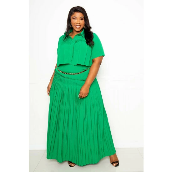 Buxom Couture Pleated Cropped Top And Skirt Set Skirts Green