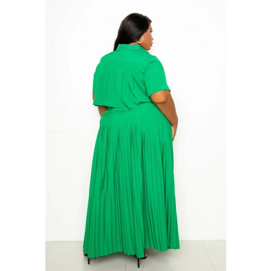 Buxom Couture Pleated Cropped Top And Skirt Set Skirts Green - Image 5