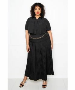 Buxom Couture Pleated Cropped Top And Skirt Set Skirts Black