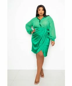 Buxom Couture Silky Shirt And Skirt Set Skirts Green