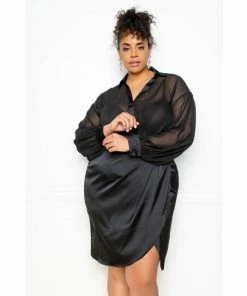 Buxom Couture Silky Shirt And Skirt Set Skirts Black