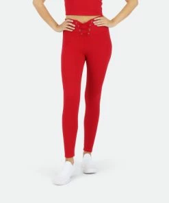 Lezat Mika Rib Lace Up Legging - Red Activewear