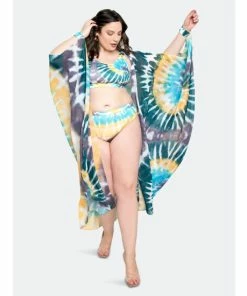 Buxom Couture Tie-dye Cover Up With Wrist Band Swimwear Blue Tie Dye