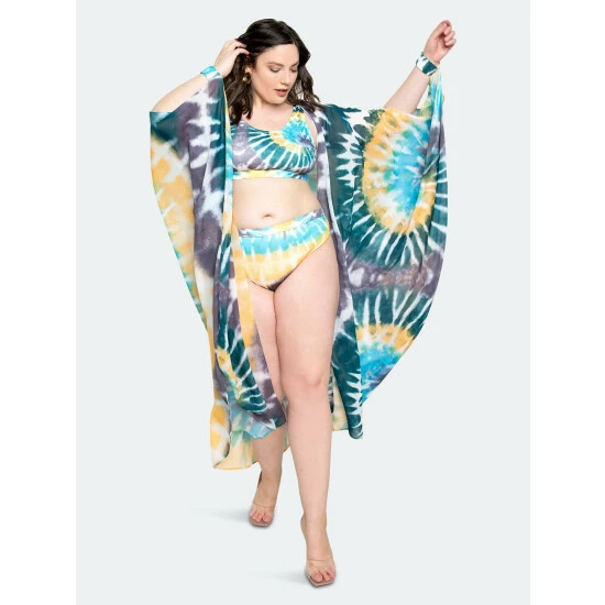 Buxom Couture Tie-dye Cover Up With Wrist Band Swimwear Blue Tie Dye