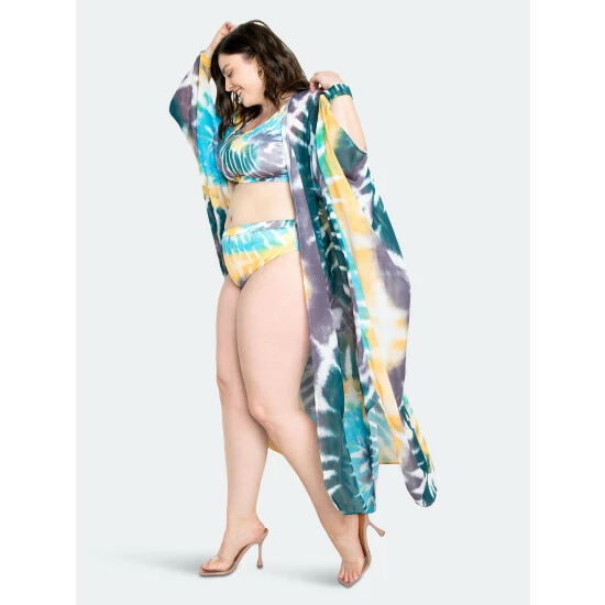 Buxom Couture Tie-dye Cover Up With Wrist Band Swimwear Blue Tie Dye - Image 3