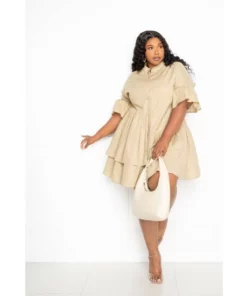 Buxom Couture Linen Flutter Mini Dress Dresses Beige