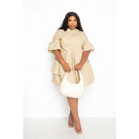 Buxom Couture Linen Flutter Mini Dress Dresses Beige - Image 3