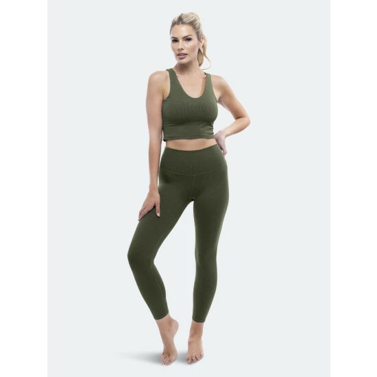 Lezat Rib V-Neck Cropped Tank - Heather Forest Green Tops - Image 2