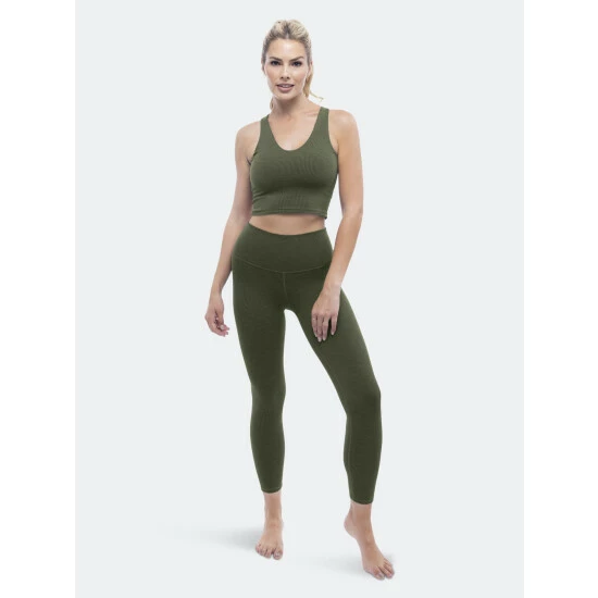 Lezat Rib V-Neck Cropped Tank - Heather Forest Green Tops - Image 4